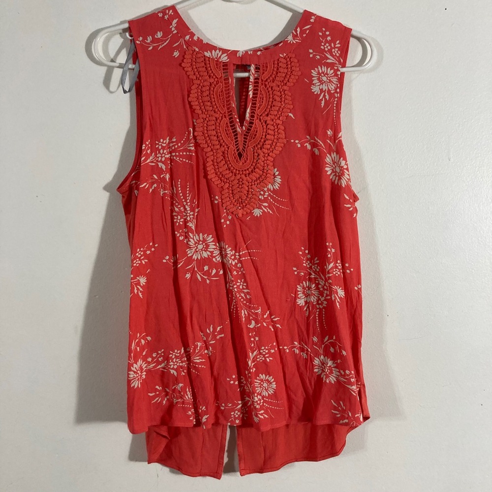 Daniel Rainn Floral Crochet Blouse Womens Medium‎ Coral New D15302RY3 Sleeveless